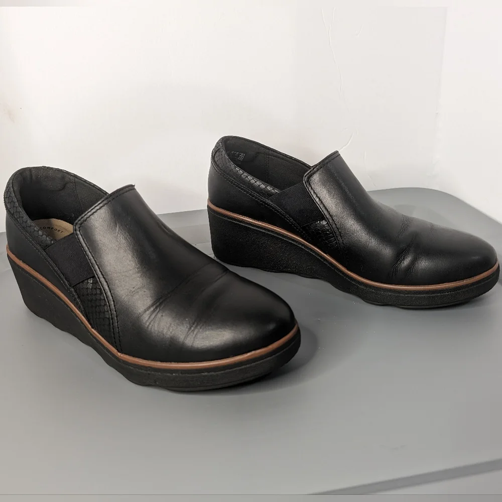 Clarks Mazy Squam 9.5 black leather comfy 2.5
